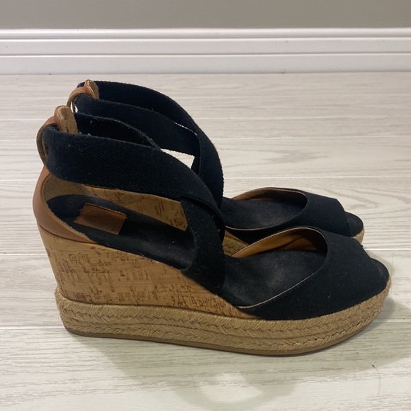 Tory Burch black canvas espadrille wedge sandals